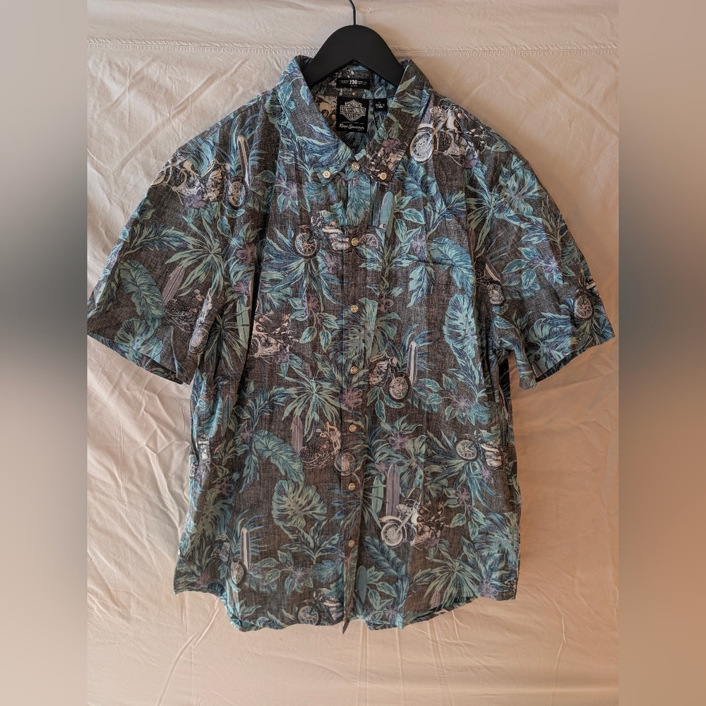 Reyn Spooner x Harley-Davidson Men's Tropical Print Shirt - Black and Teal
